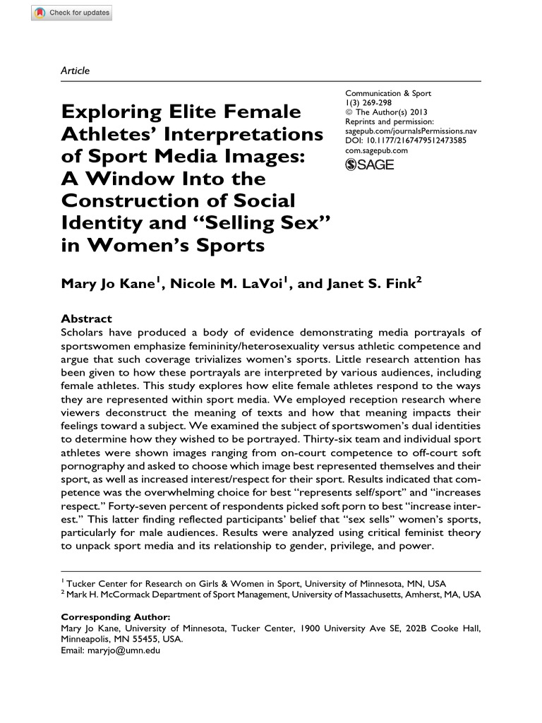 Kane Et Al 2013 Exploring Elite Female Athletes Interpretations of