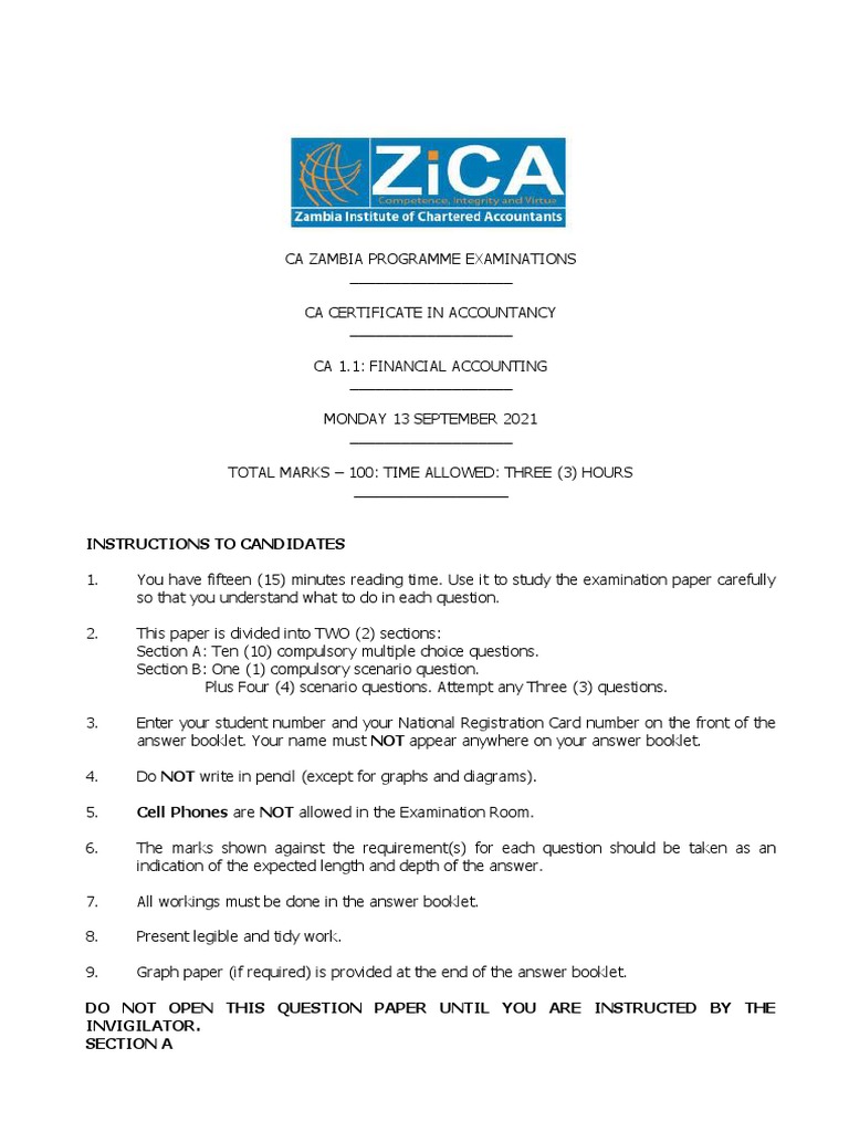 CA Zambia September 2021 Qa | PDF | Expense | Debits And Credits