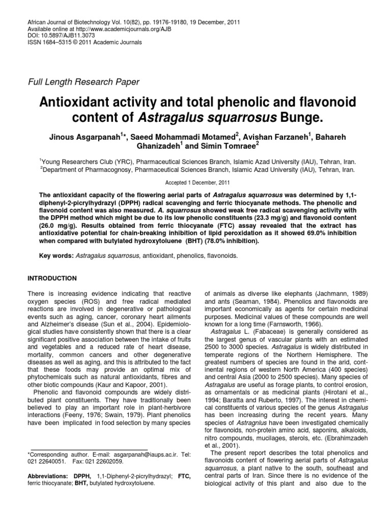 Phenolic and Falvanoid Content | PDF | Polyphenol | Flavonoid