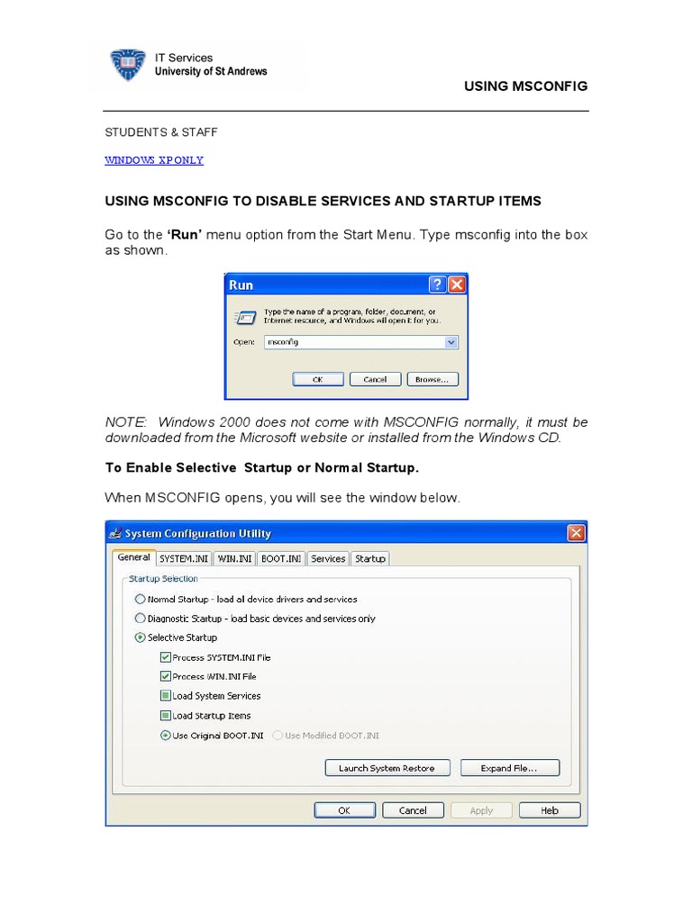 Using MSCONFIG To Alter Startup Items | PDF | Microsoft Windows ...