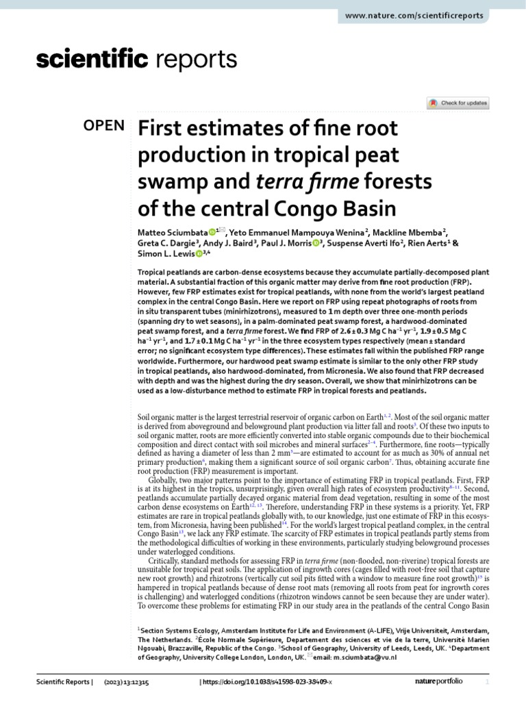 First Estimates of Fine Root Production in Tropical Peat Swamp and