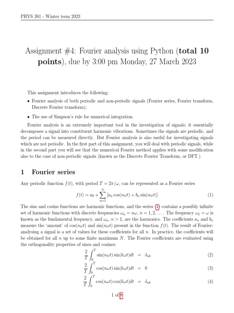 Fourier Analysis Assignment in Python | PDF | Fourier Transform ...