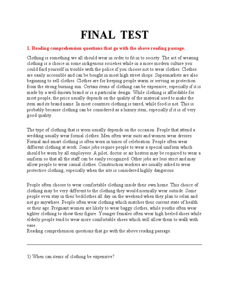 Final Test 2 Pdf Clothing Fashion
