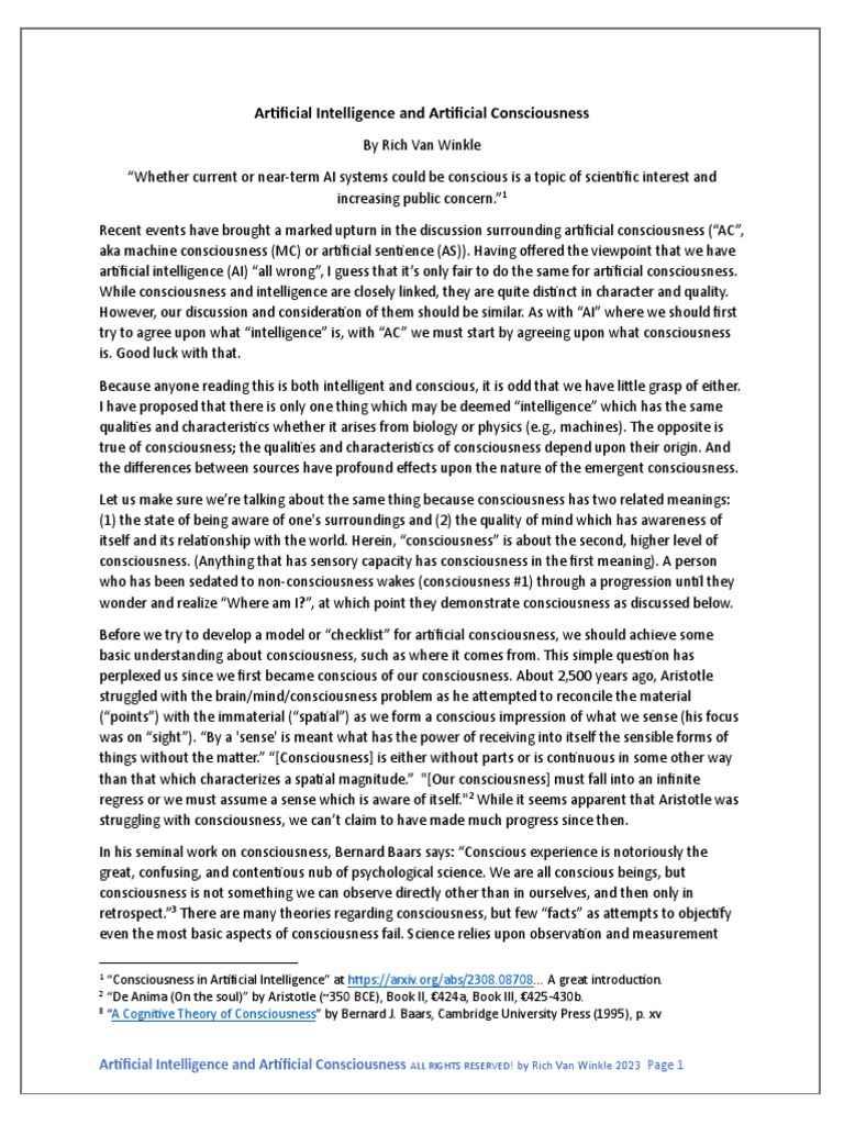 Artificial Intelligence And Artificial Consciousness Pdf