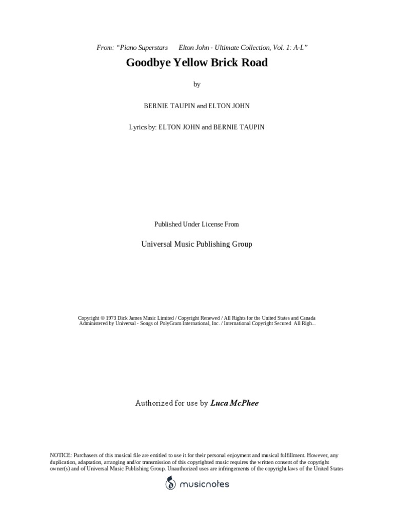 Goobye Yellow Brick Road (A Major) | PDF | Copyright | Civil Law ...