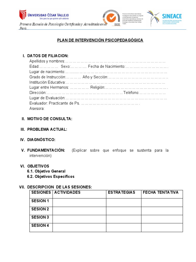Plan Intervencion Psicopedagogica | PDF | Sicología | Aprendizaje