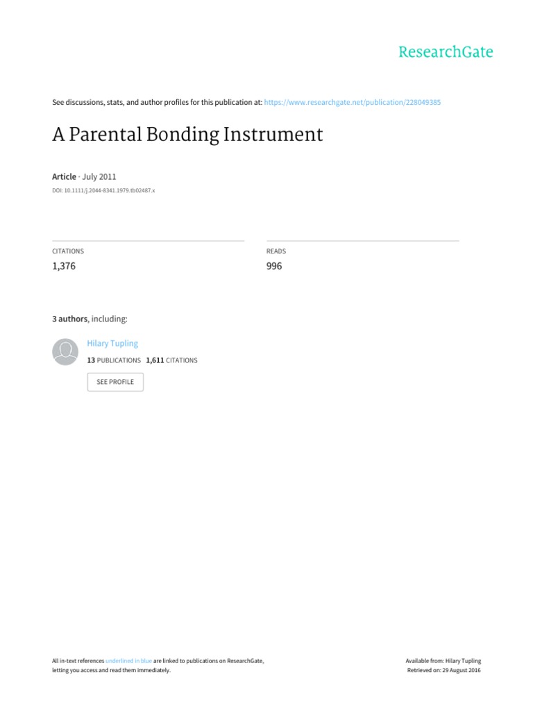 Síntesis y Puntajes Parental Bonding Instrument (PBI) | PDF | Mental ...
