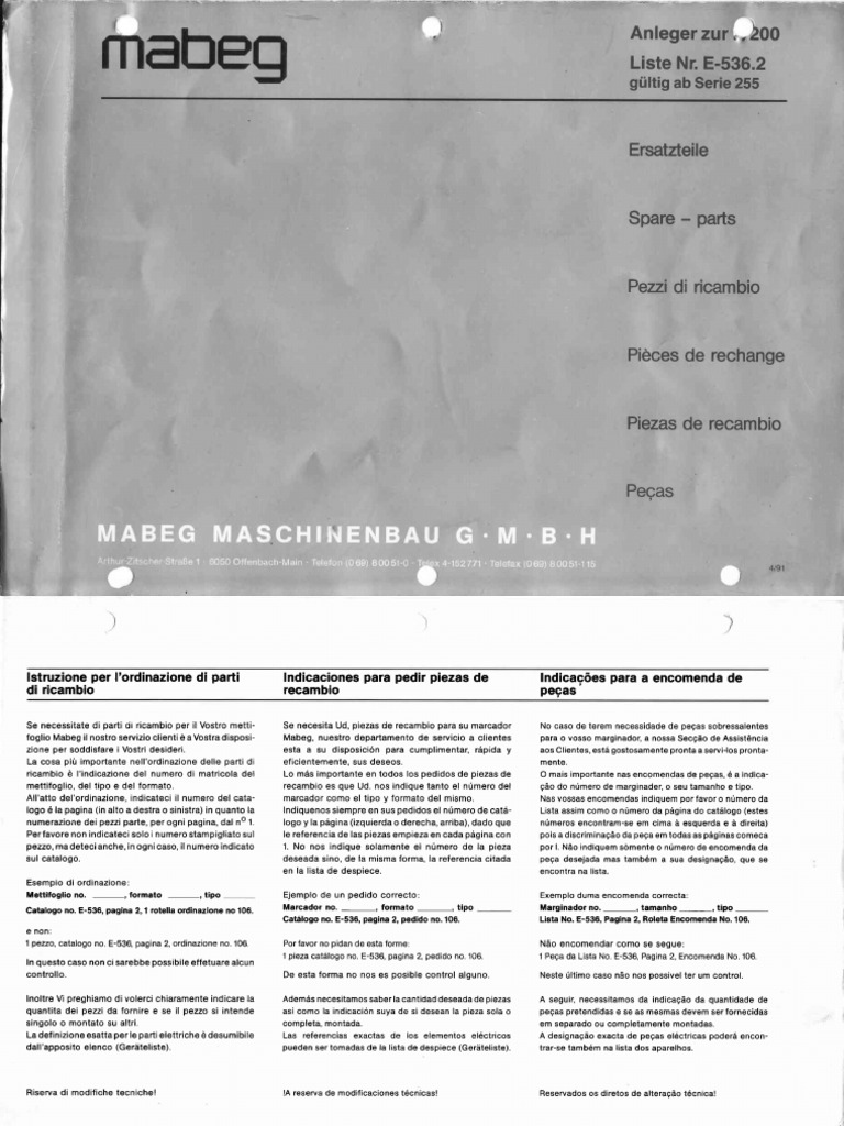 Catalogo de Partes Mabeg | PDF