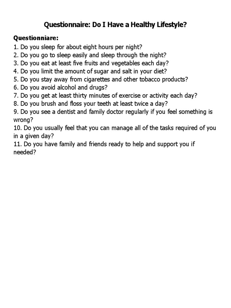 Health Questionnaire | PDF