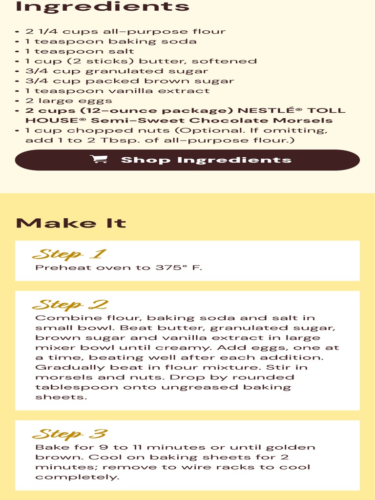 Original NESTLÉ® TOLL HOUSE® Chocolate Chip Cookie Recipe PDF
