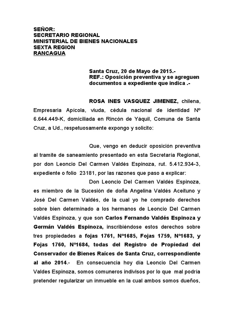 Oposición Preventiva de Rosa Inés Vásquez | PDF