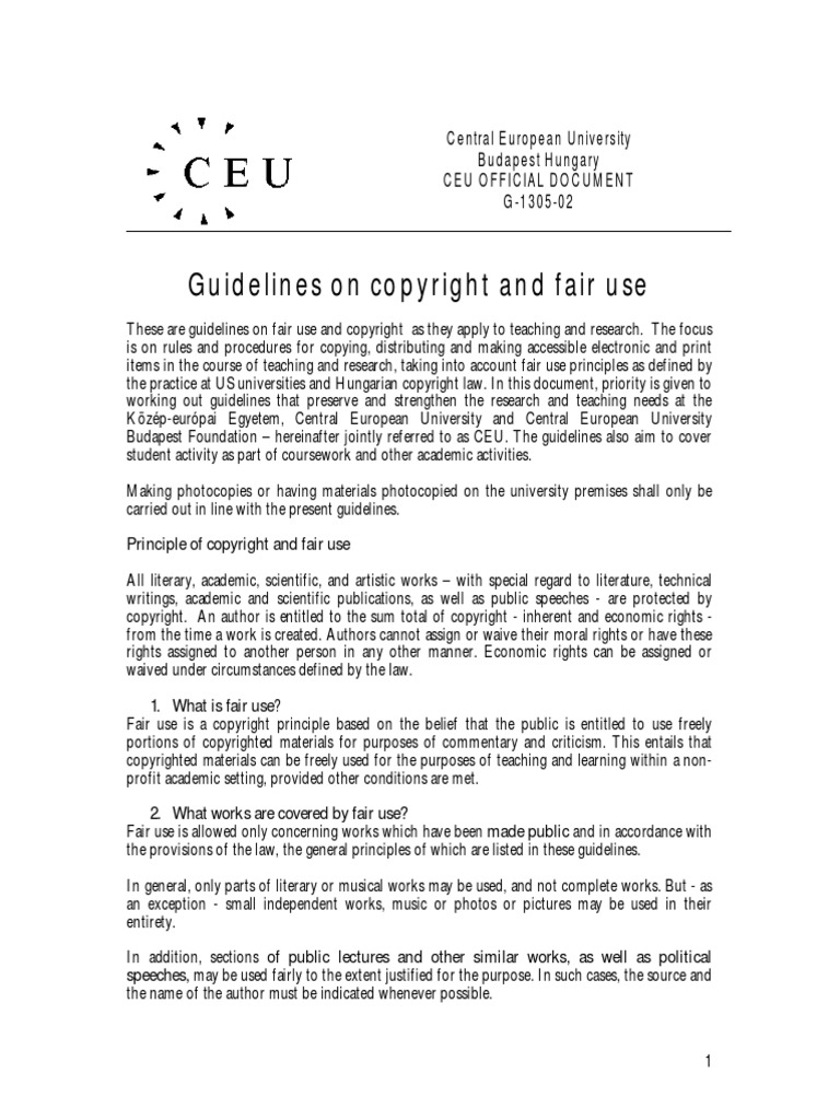 G-1305-1 Guidelines On Copyright and Fair Use - 0 | PDF | Fair Use ...