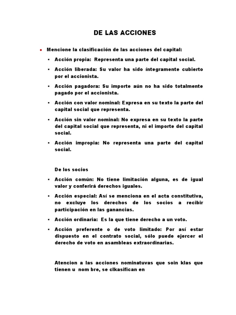 De Las Acciones PDF Compartir (Finanzas) Sociedad de