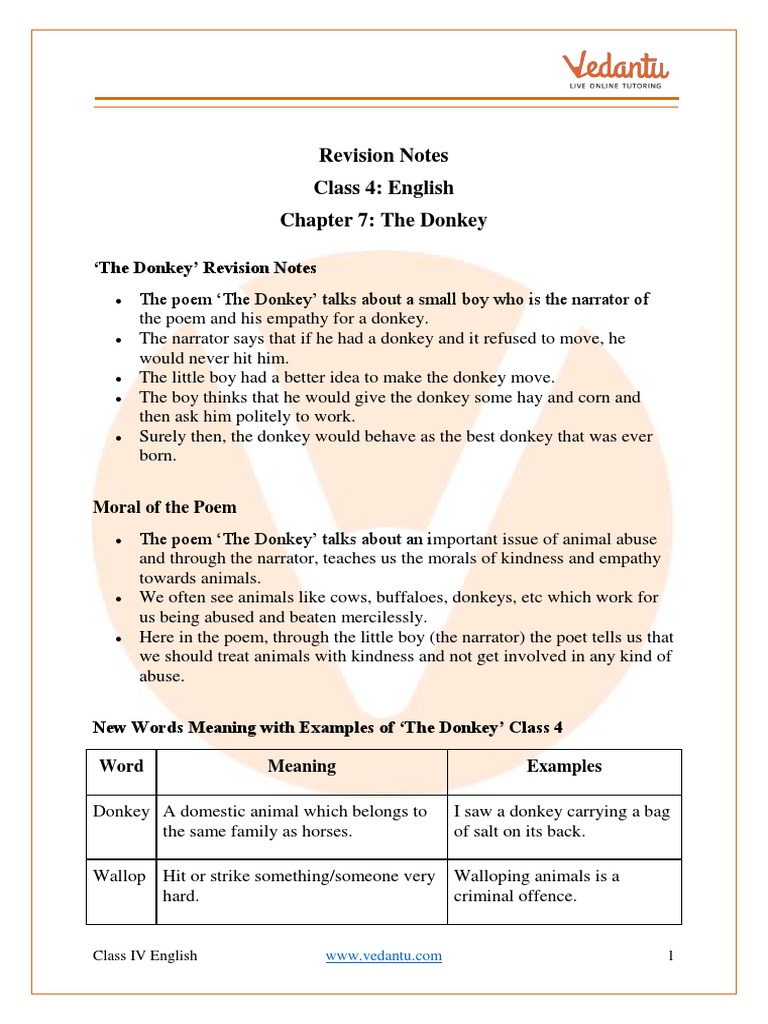 cbse-class-4-english-notes-chapter-11-the-donkey-pdf-donkey-cereals