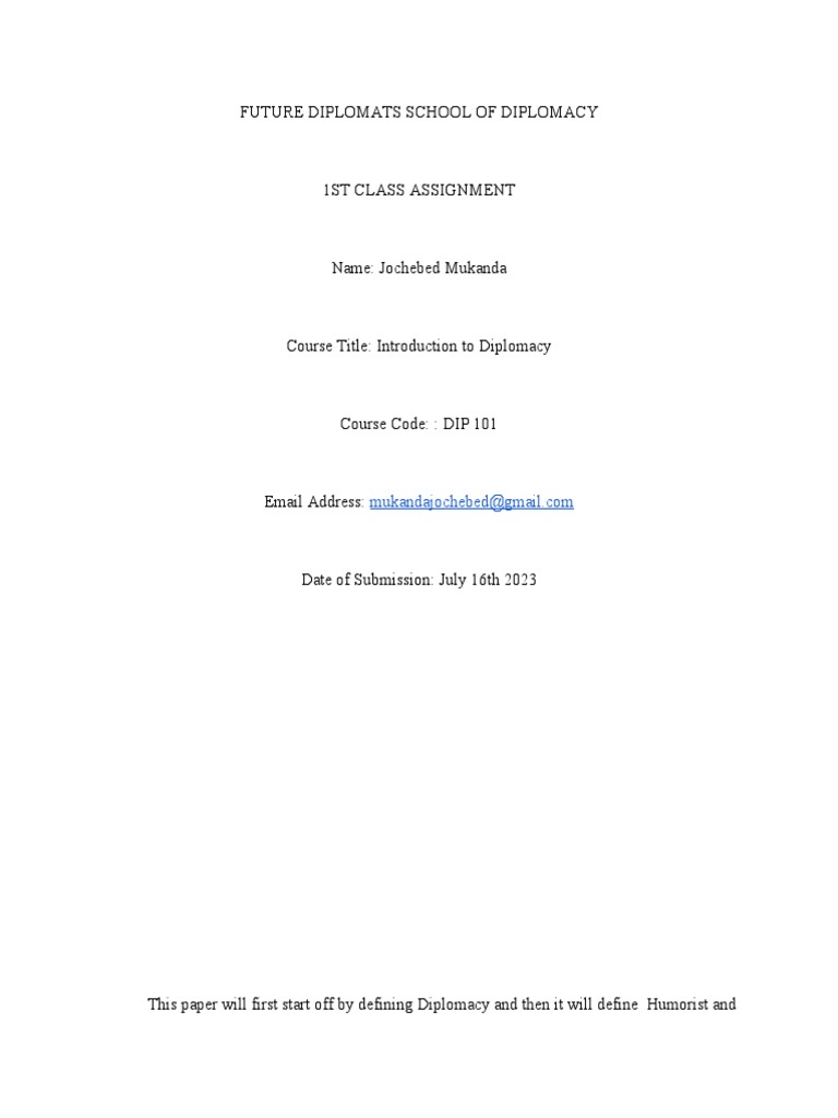 Future Diplomats School Of Diplomacy Assignment 1 Download Free Pdf