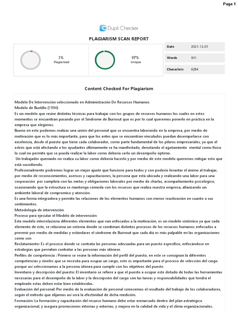 Duplichecker plagiarism report pdf gesti n de recursos humanos