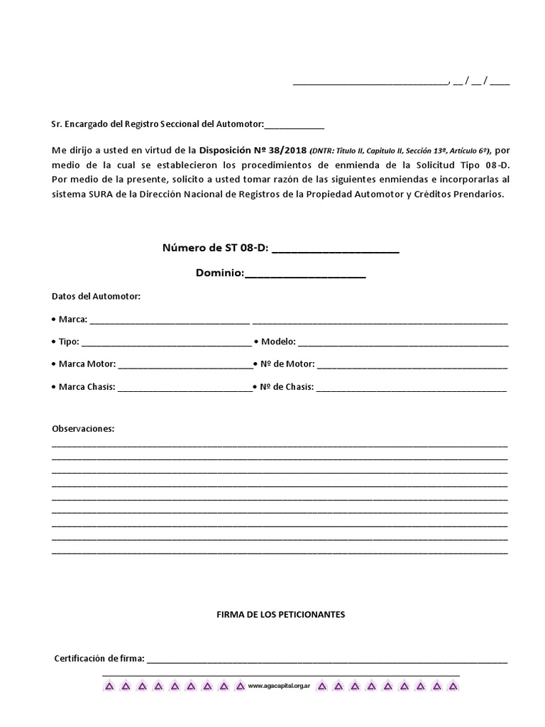 Solicitud de Enmienda 08-D Automotor | PDF