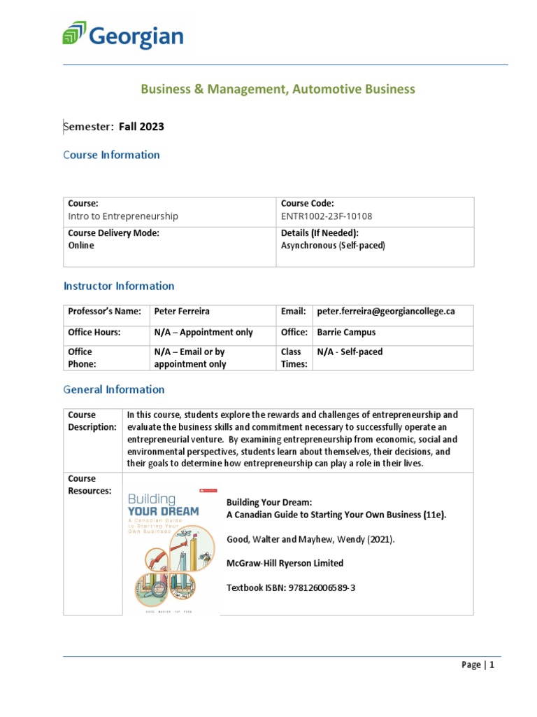 Intro to Entrepreneurship Course Guide | PDF | Entrepreneurship | Business