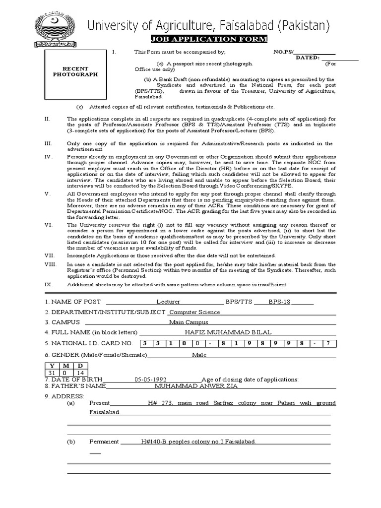 University Job Application Form | PDF