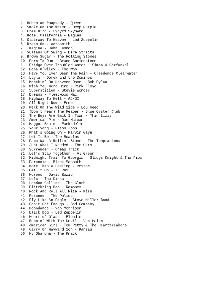 greatest songs of the 70s rock