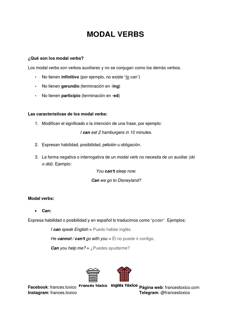 Guía de Verbos Modales en Inglés | PDF | Mecánica del lenguaje ...