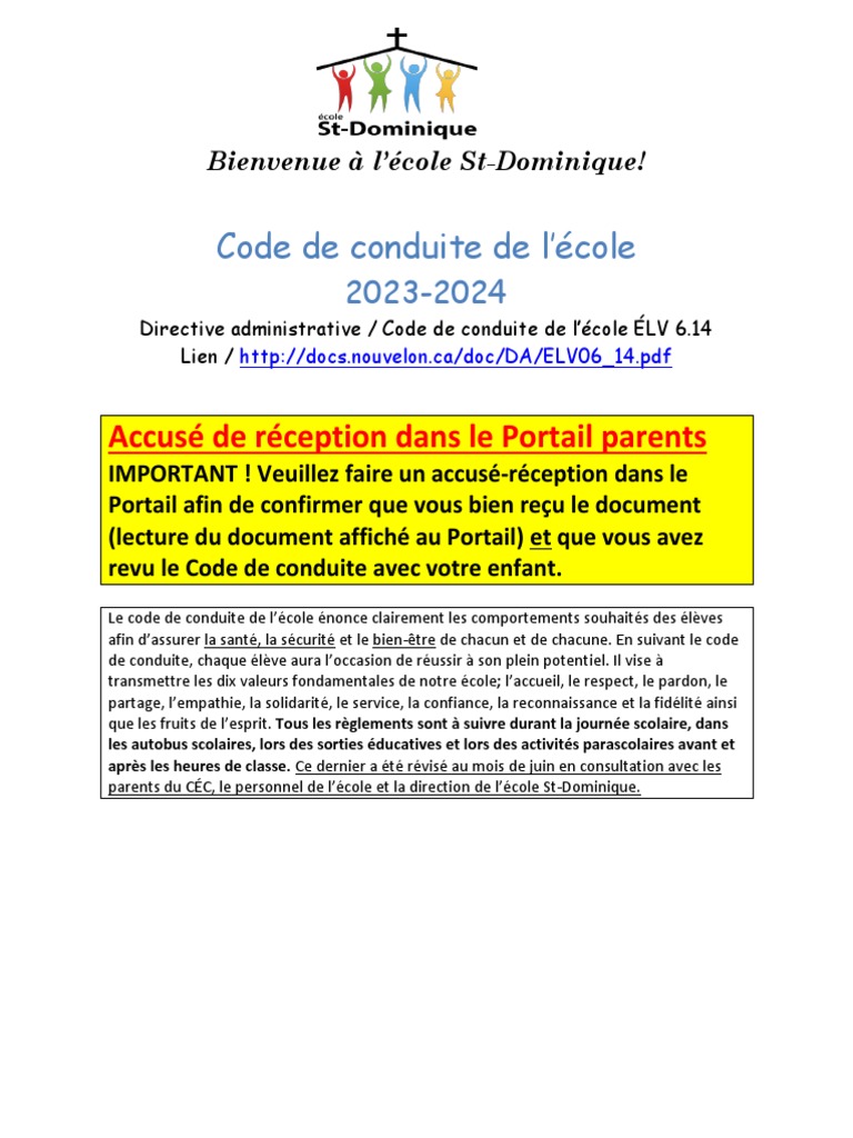 Code de conduite 2023-2024 École St-Dominique | PDF | Médicaments ...