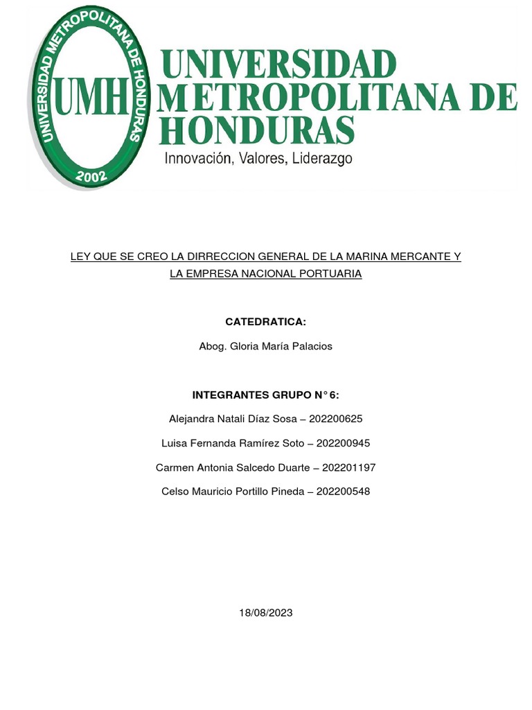 Ley Que Se Creo La Dirreccion General de La Marina Mercante y La ...