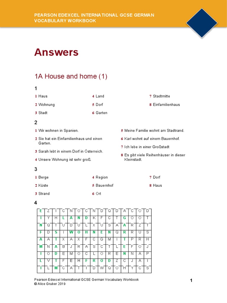 Ed Int GCSE German Vocab WB Answers | PDF
