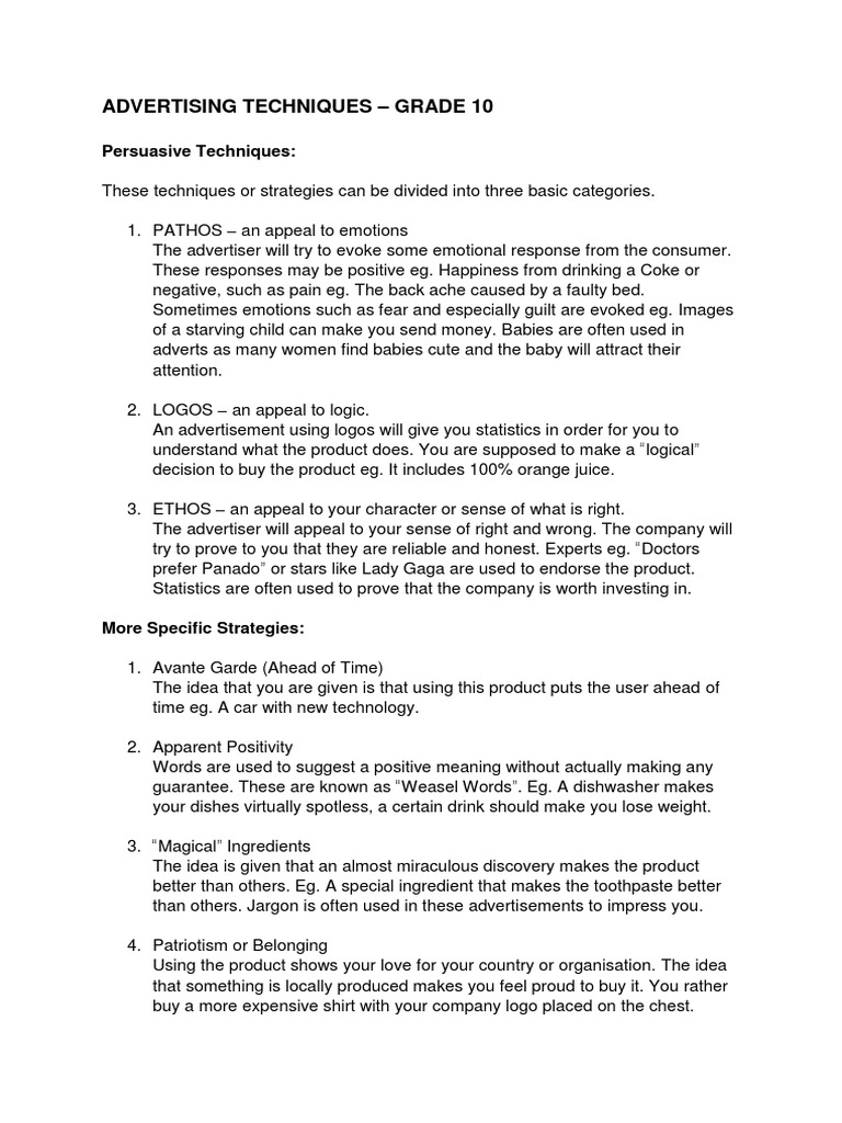 Advertising techniques pdf advertising