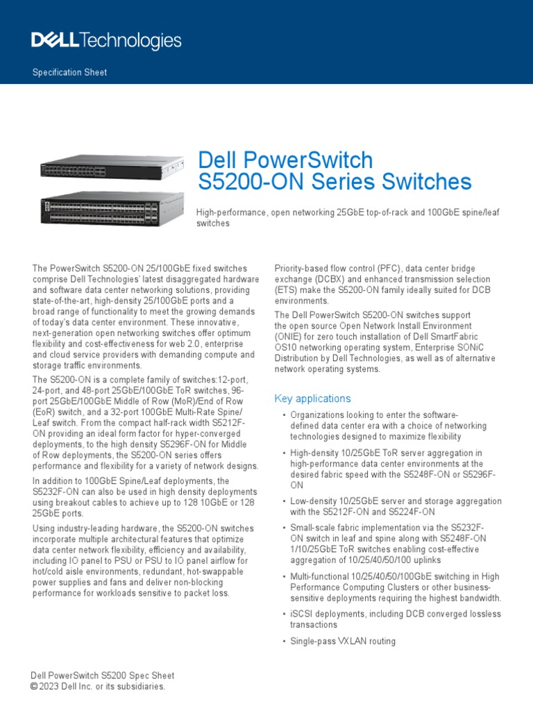 Dell Emc Networking-S5200 On Spec Sheet | PDF | Computer Network | Network  Switch