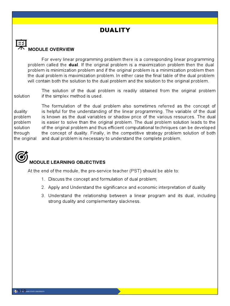DUALITY Mod PDF Linear Programming Mathematical Optimization