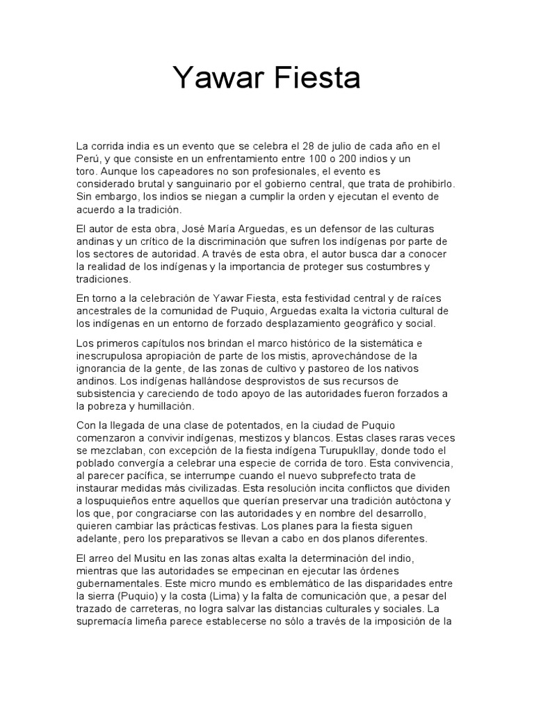Resumen del capítulo 6 de Yawar Fiesta | PDF