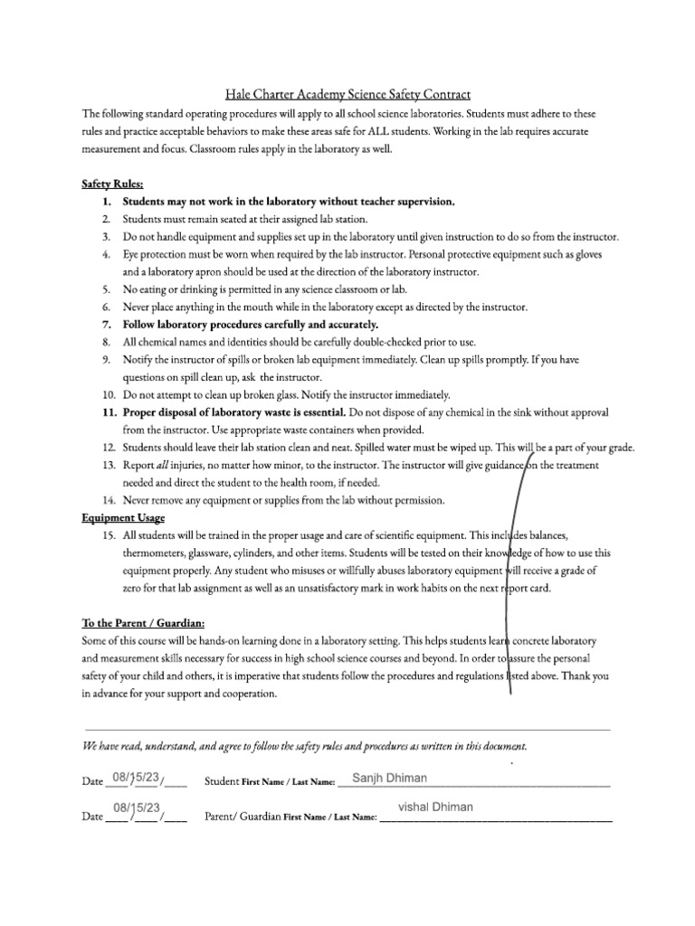 Lab Safety Contract PDF