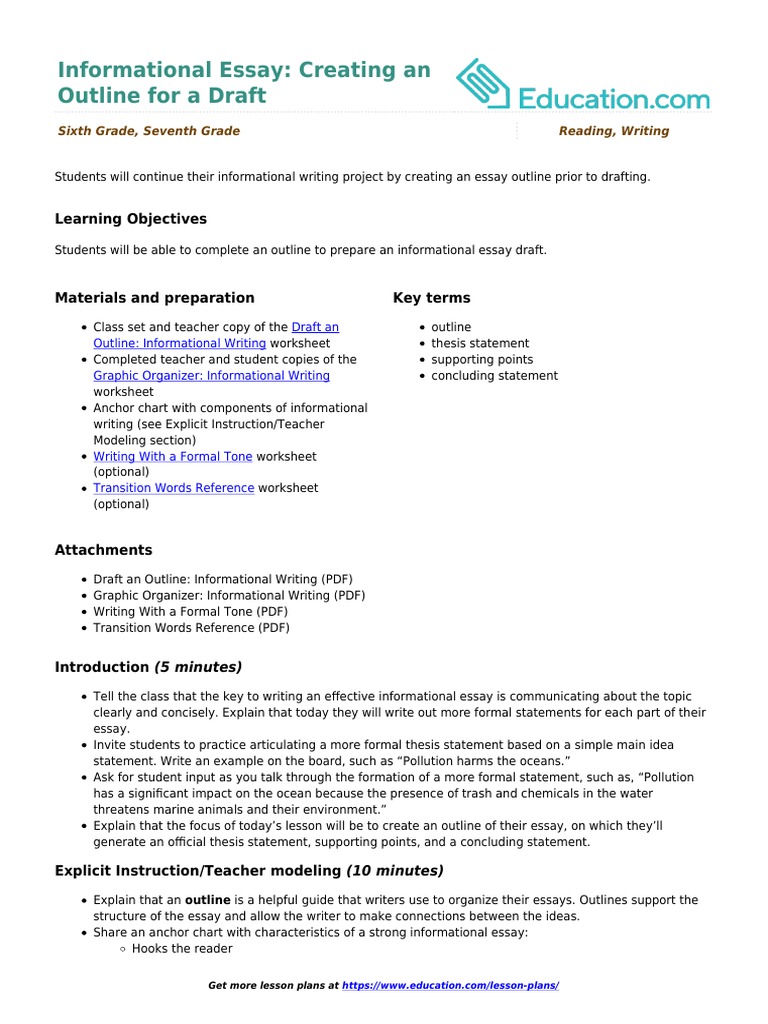 Sixth Grade Essay Outline Guide | PDF | Essays | Writing