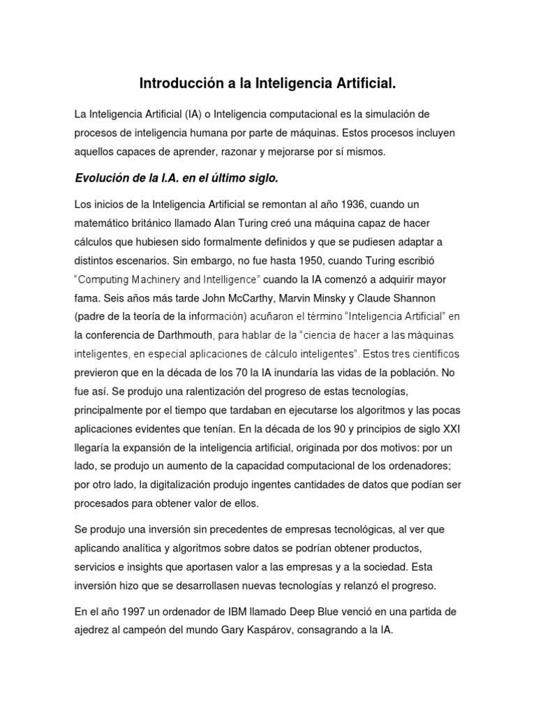 Evolución y Futuro de la IA | PDF | Inteligencia artificial ...