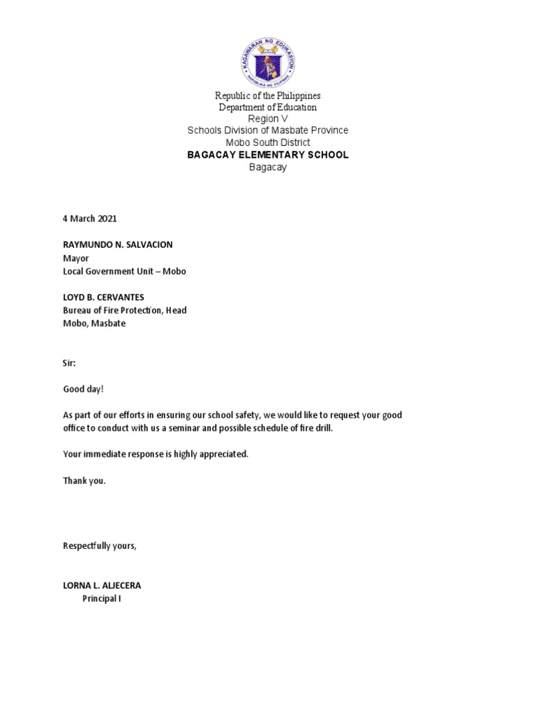 Fire drill letter request pdf