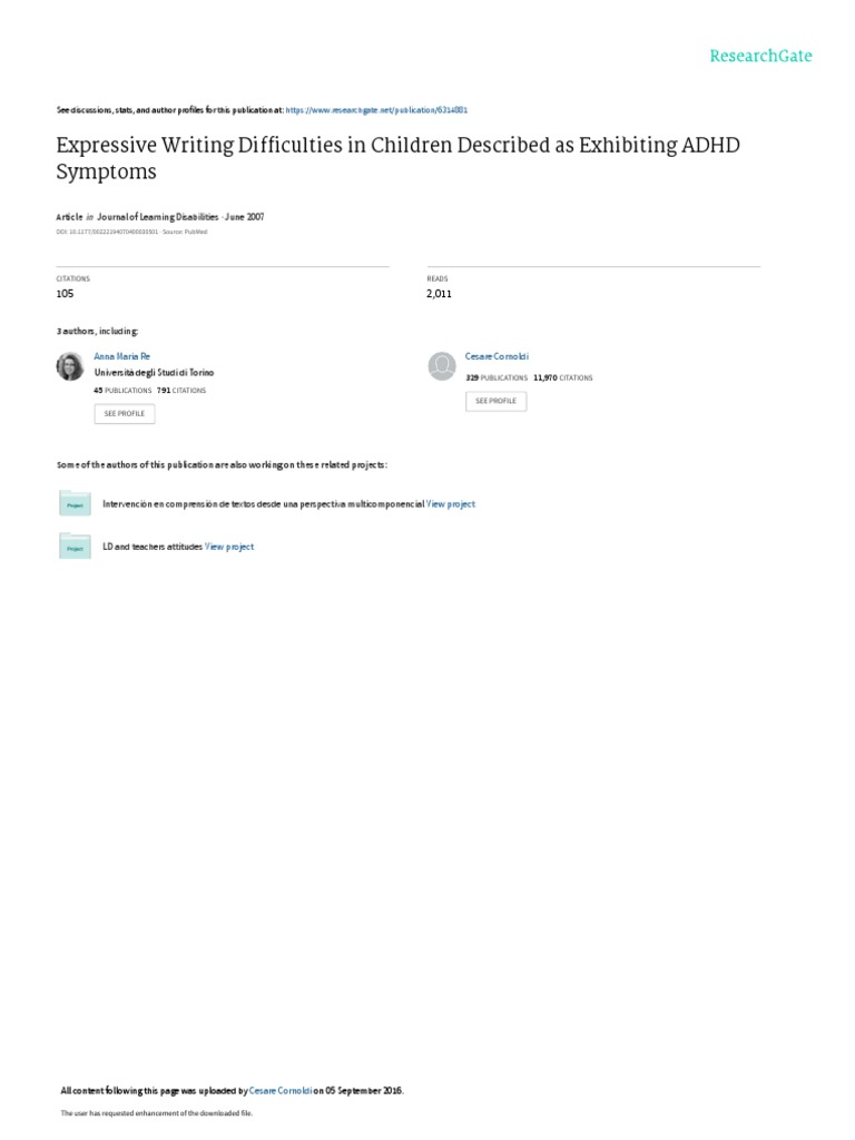 Expressive Writing Difficulties in ADHD | PDF | Attention Deficit ...
