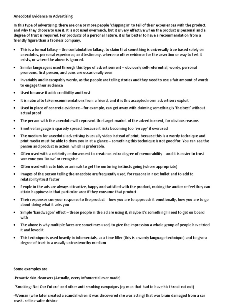 Anecdotal Evidence in Advertising | PDF | Evidence | Advertising