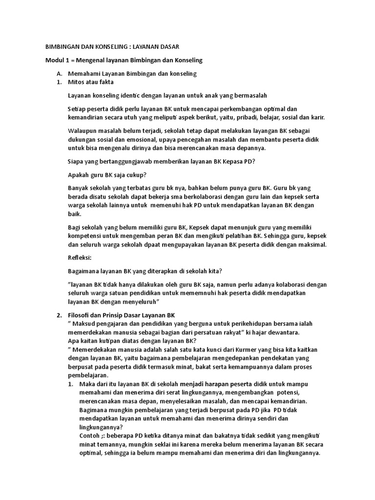 Layanan Dasar Bimbingan Konseling Sekolah | PDF | Karier & Perkembangan ...