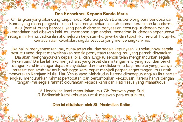 Doa Konsekrasi Kepada Bunda Maria By St Maximillian Kolbe Pdf