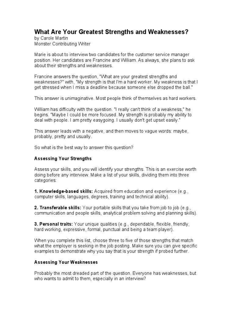 Strengths and Weaknesses in Interviews | PDF | Question | Communication