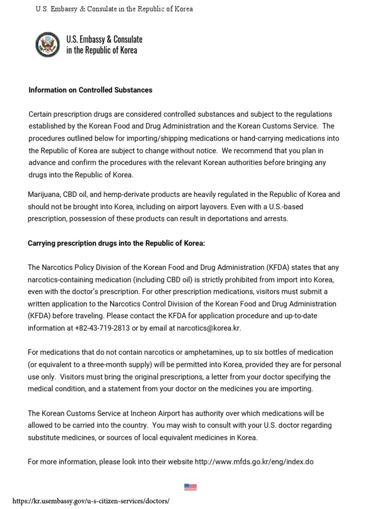 Us Embassy Rok - Information On Controlled Substances | PDF