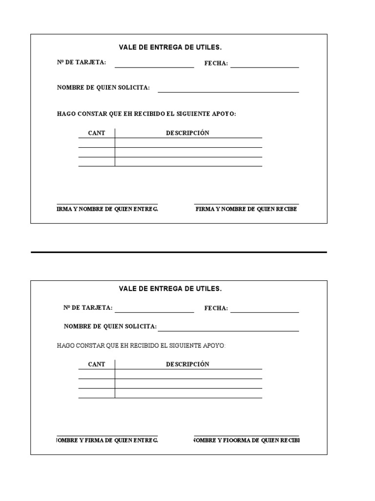 Vale de Entrega de Útiles | PDF