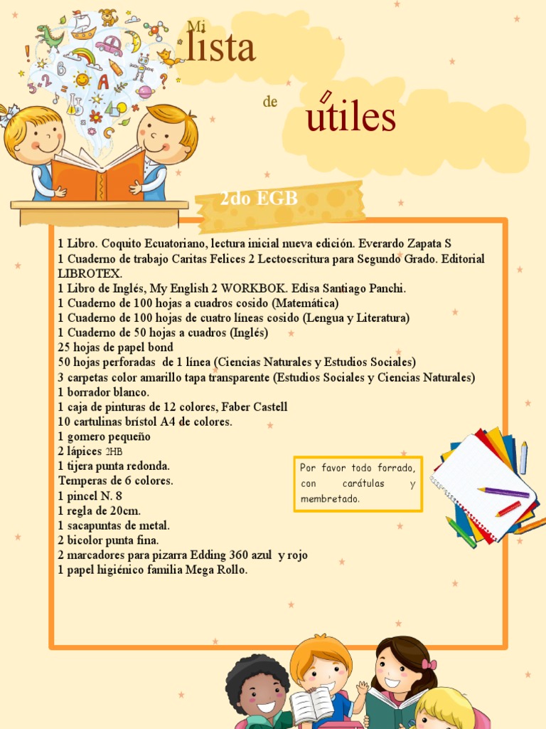 Lista de Útiles 2do Grado | PDF