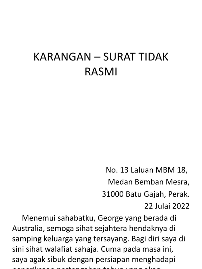 Surat Tidak Rasmi tentang Pelancongan Malaysia | PDF