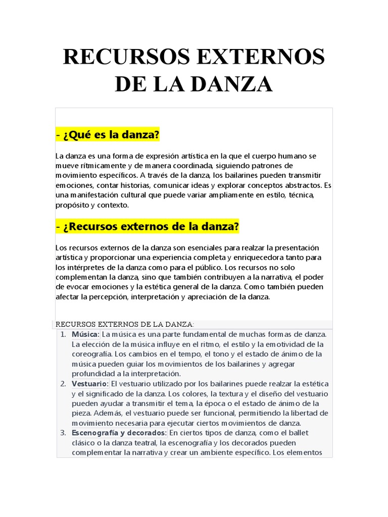 Recursos Externos en la Danza | PDF | Bailes | Las artes escénicas