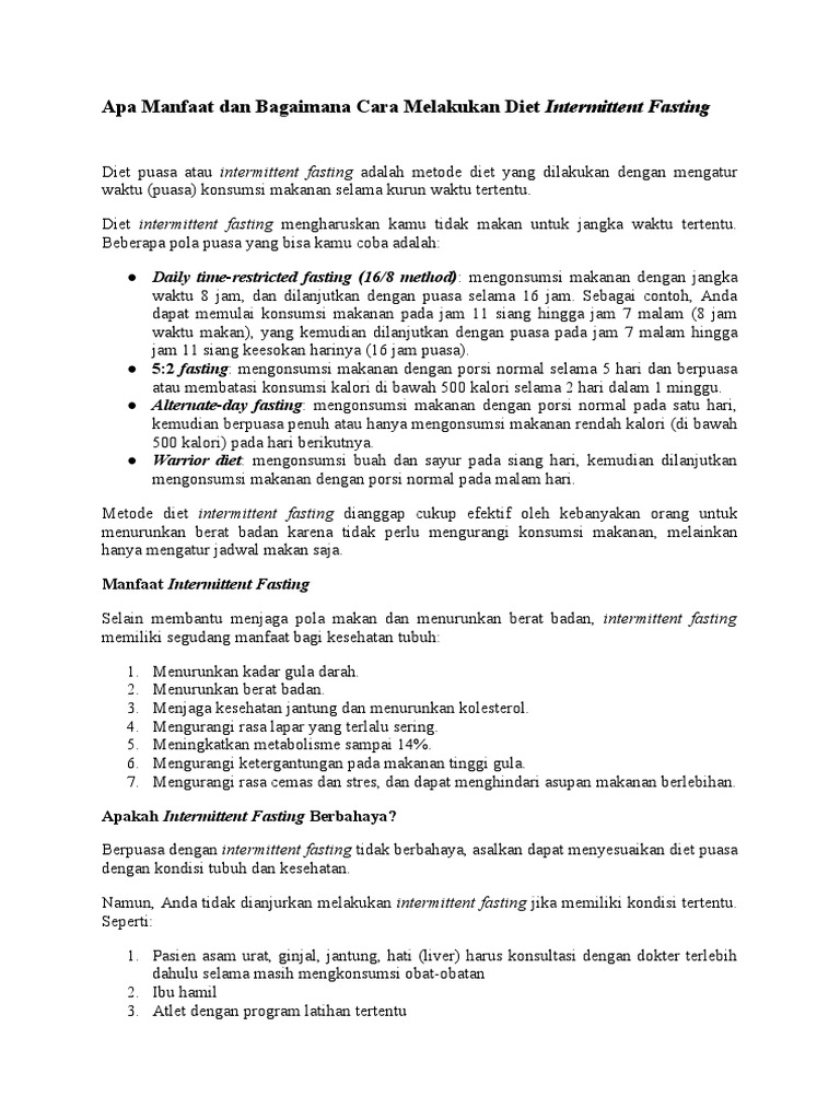 Apa manfaat dan bagaimana cara melakukan diet intermittent fasting pdf