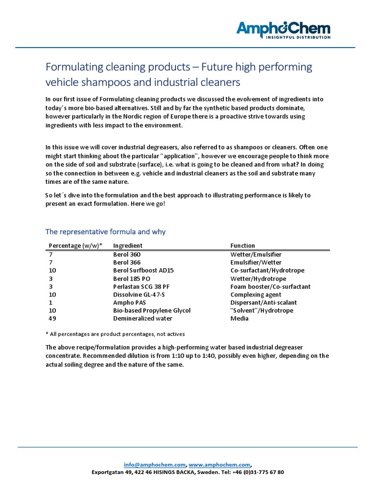 FormulatingCleaning Products High Performing Vehicle Shampoos Cleaners