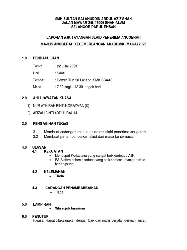 Laporan Tayangan Slaid Anugerah 2023 | PDF