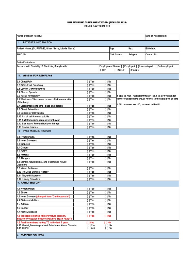 PHILPEN Risk Assessment Form 2022 | PDF | Cardiovascular Diseases ...